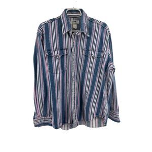 Drysdales Striped heavyweight Denim snap front extra long tail shirt western L